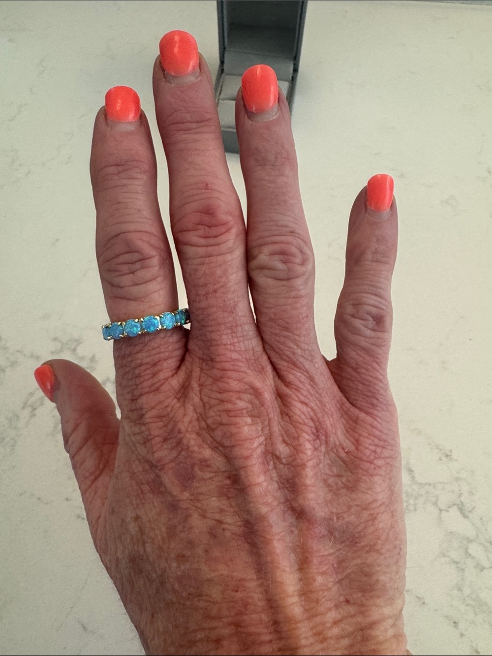 Melinda Maria Grand Heiress Blue Opal Gold-Plated Women’s Eternity Band, sz 8 - Picture 6 of 7